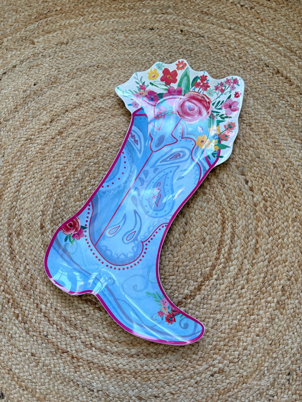 NEW Pioneer Woman Floral Blue Cowboy Boot Serving Platter Dish